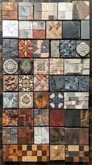 Vinyl tile assortment displayed as a mosaic, emphasizing the practical beauty and variety of design options