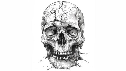 front on human skull inky illustrative style