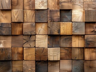 Stacked layers of various shades of oak wood laminate squares, creating a 3D effect that accentuates their textures