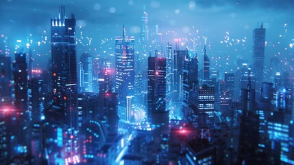 Futuristic city skyline illuminated by neon lights, showcasing cutting-edge technology and innovation