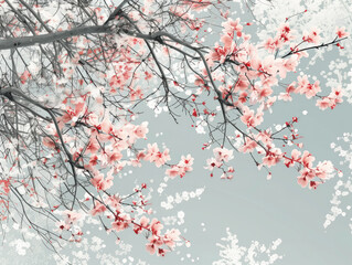 Realistic spring tree branches in pink and white hues, perfect for  backgrounds, wallpapers, and advertising templates. Ideal for various devices.