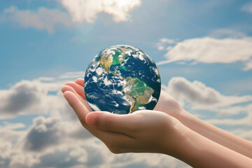 earth globe holding in hand. save earth concept.