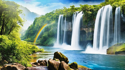 Fototapeta premium Most beautiful waterfalls on earth 16:9 with copyspace