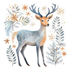 Whimsical Deer with Floral and Leaf Patterns
