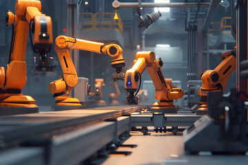 Futuristic Robotics Manufacturing Factory - Innovative High-Tech Industrial Production