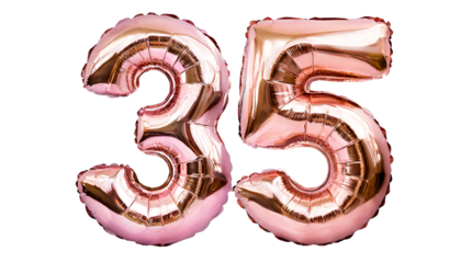 Number thirty five balloon made of rose gold color
