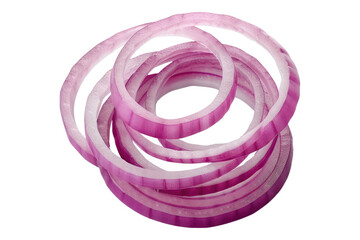 Sliced red onion rings isolated on transparent background