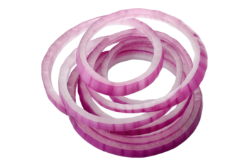 Sliced red onion rings isolated on transparent background