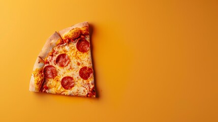 Pizza slices on solid yeallow background, banner, space for text, fast food, advertizing concept, pizzeria
