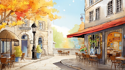 AI generated illustration of a beautiful cafe street