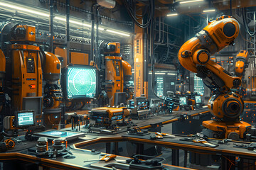 Futuristic Robotics Manufacturing Factory - Innovative High-Tech Industrial Production