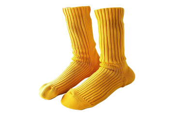 Yellow cotton winter socks isolated on transparent background