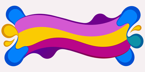 The vibrant and colourful abstract design features a flowing central shape in shades of purple and yellow, flanked by blue teardrop-shaped elements with copy space.AI generated.