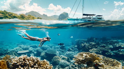 Tropical Snorkeling Experience with Nearby Yacht View
