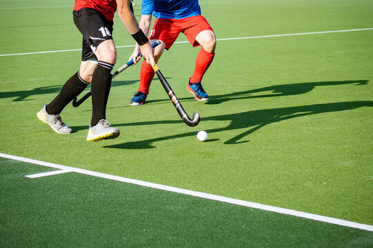 e	
Hokey field sports photo-themed: Professional hockey field athletes playing in a match.	
