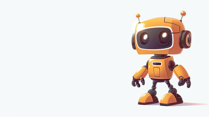 A cartoon illustration on a white background. A cute, yellow robot is standing on the side of the image.
