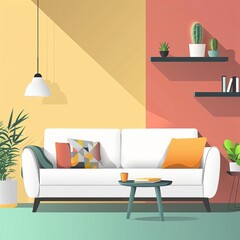 Easy home decor flat design side view interior simplicity theme animation Triadic Color Scheme