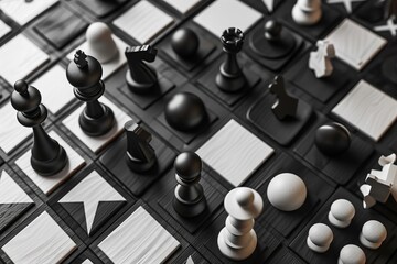Geometric board games flat design top view strategic layouts theme animation black and white