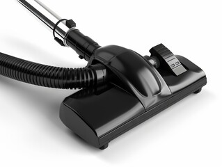 A black vacuum cleaner with a hose and handle.