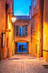 Saint Tropez stone alley with evening view, luxuty travel destination