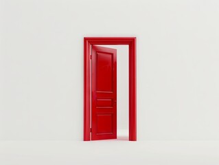 A red door in a white room. - obrazy, fototapety, plakaty