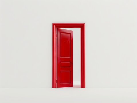 A red door in a white room.