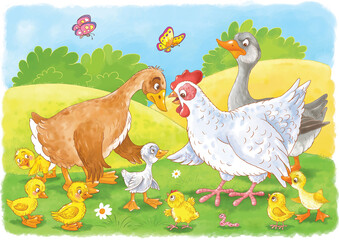 Ugly duckling. Fairy tale. Coloring page. Coloring book. Illustration for children. Cute and funny cartoon characters