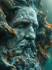 A detailed view of a man with a beard.