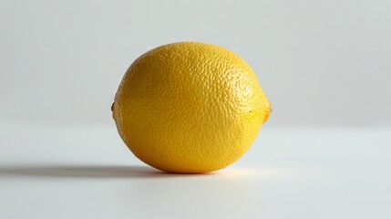 A lemon is sitting on a white surface. - obrazy, fototapety, plakaty