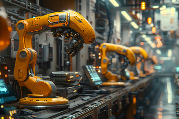 Fototapeta premium Futuristic Robotics Manufacturing Factory - Innovative High-Tech Industrial Production