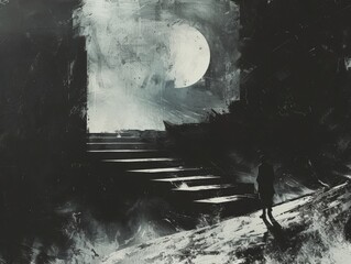 Abstract horror artwork with a noir film atmosphere, featuring modern elements.