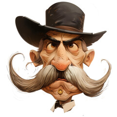 Cartoon Old Man with Hat and Long Mustache