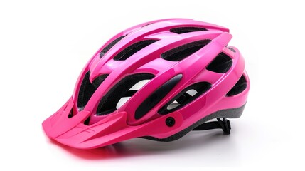 Fototapeta premium Pink bicycle helmet isolated on a white background