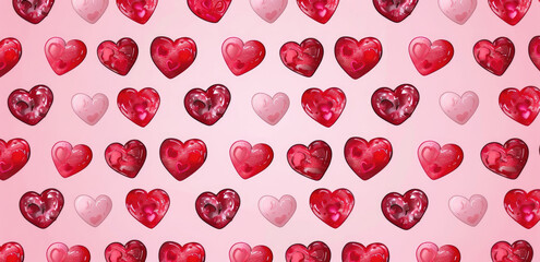 A seamless pattern of red hearts on a pink background, designed for print and digital paper materials