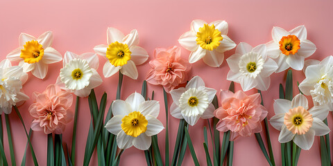 Whimsical Array of Pink Daffodils Against a Blushing Background Welcoming Spring