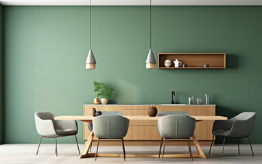 living room interior in green colors, minimalism