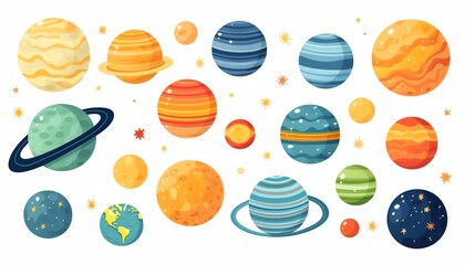 Solar system illustration flat design top view space theme cartoon drawing Triadic Color Scheme