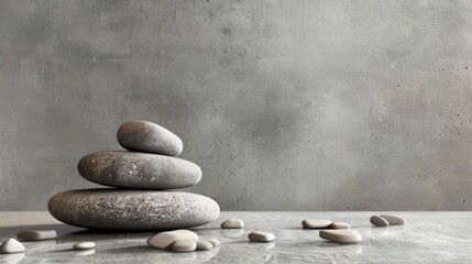 Pile of zen stones on grey background