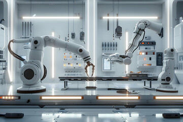 Futuristic Robotics Manufacturing Factory - Innovative High-Tech Industrial Production