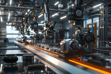 Fototapeta premium Futuristic Robotics Manufacturing Factory - Innovative High-Tech Industrial Production