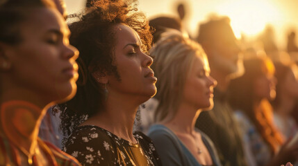 Diverse Group of Believers Praying, Pentecost a Christian holiday, the descent of the Holy Spirit.