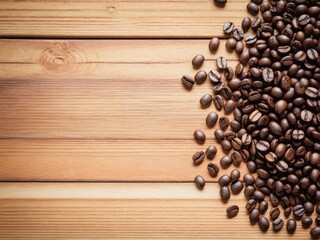 Beautiful photography shot of Coffee beans on wooden background with copy space