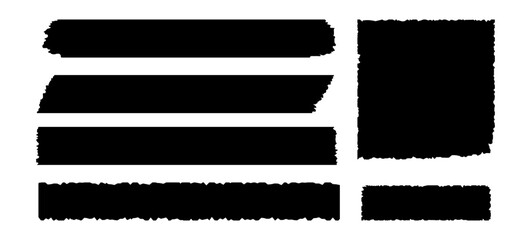 Set of black cut paper design elements different forms. Silhouette of black cutting paper with rough edges. Long and narrow pieces of paper