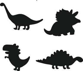 Set of cute cartoon dinosaur  silhouette