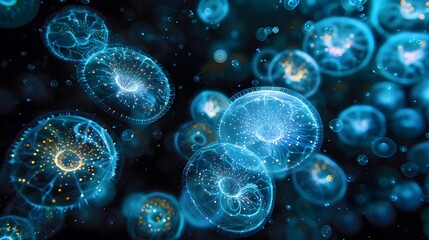 Bioluminescent Plankton Emitting Soft Glows in the Dark Depths of the Ethereal Underwater Ecosystem