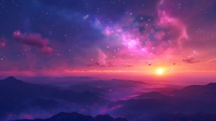 Fototapeta premium Breathtaking Twilight Landscape with Majestic Mountains and Vibrant Sky