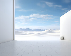 white wall empty room interior floor background modern light design.