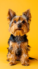 Naklejka premium yorkshire dog on yellow background