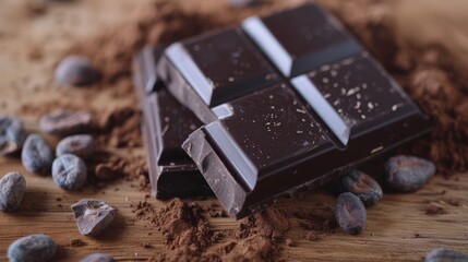 Dark chocolate with images of antioxidant-rich cocoa beans, heart-healthy cocoa powder, and elegant dark chocolate bars, promoting the nutritional value of chocolate on World Chocolate Day