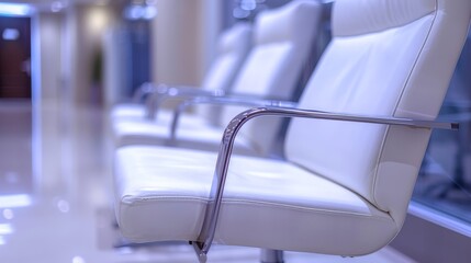 Fototapeta premium Modern medical facility chairs, close-up and isolated with studio lighting, emphasizing the sleek design details in the waiting area